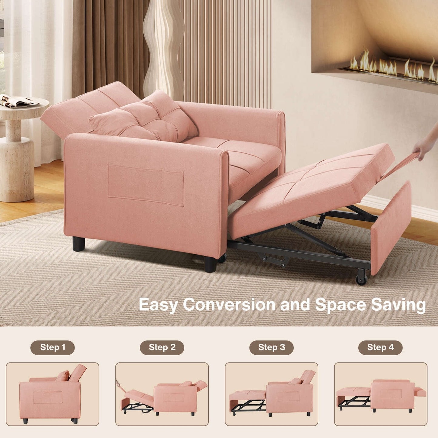 Canapé-lit convertible 3-en-1, canapé-lit escamotable, lit de salon pliable et transformable