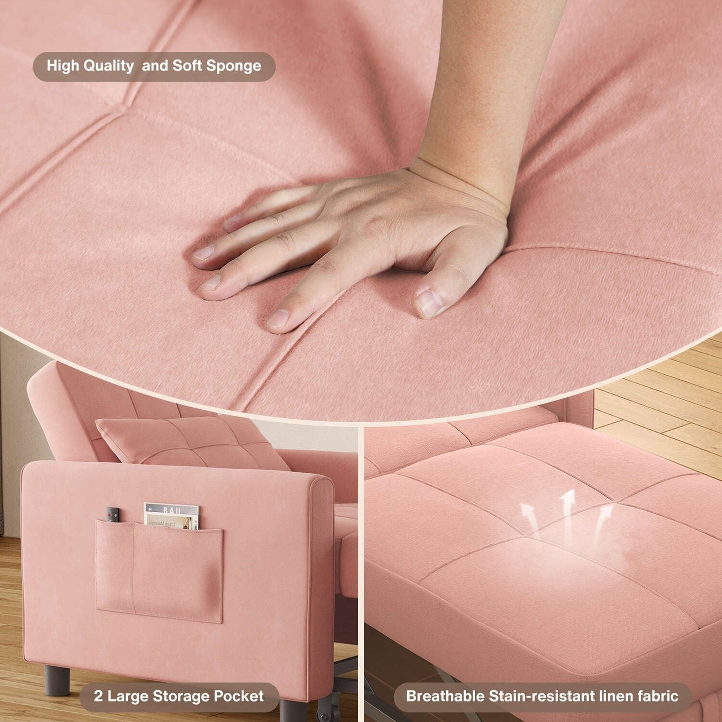 Canapé-lit convertible 3-en-1, canapé-lit escamotable, lit de salon pliable et transformable