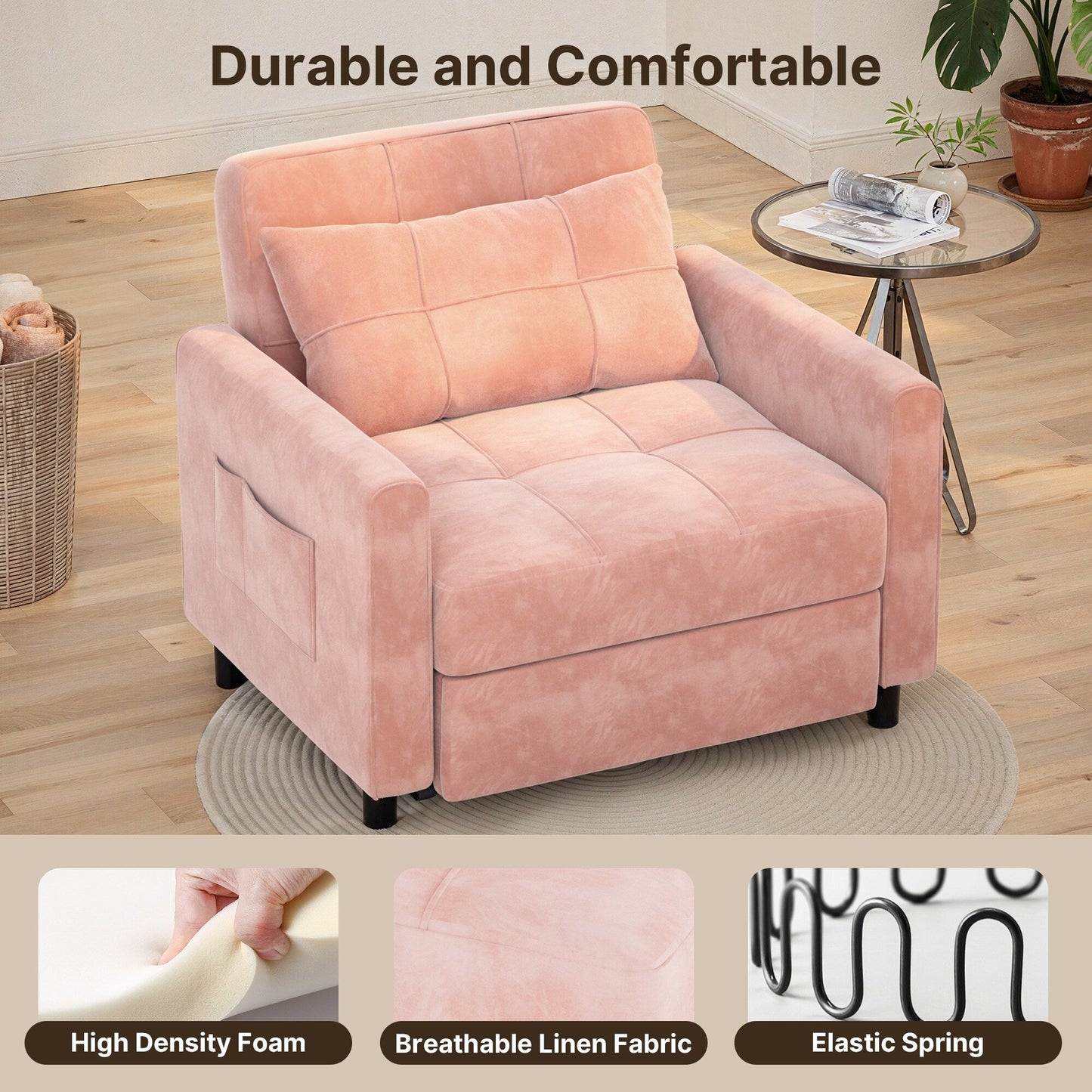 Canapé-lit convertible 3-en-1, canapé-lit escamotable, lit de salon pliable et transformable