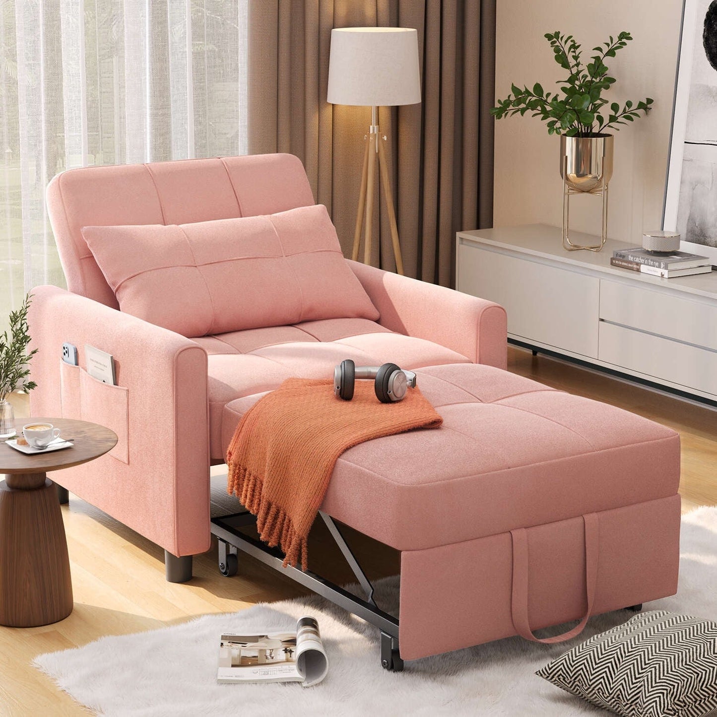Canapé-lit convertible 3-en-1, canapé-lit escamotable, lit de salon pliable et transformable