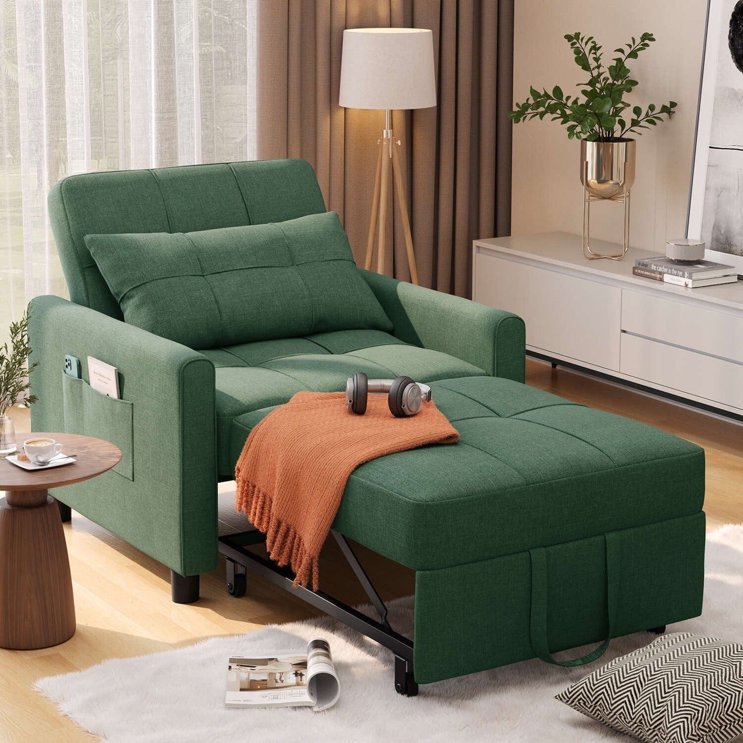Canapé-lit convertible 3-en-1, canapé-lit escamotable, lit de salon pliable et transformable