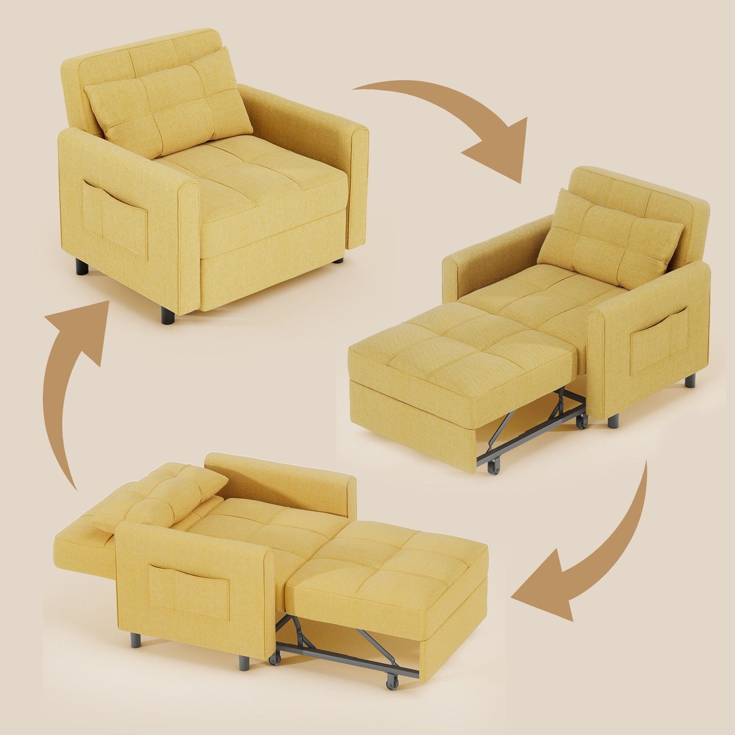 Canapé-lit convertible 3-en-1, canapé-lit escamotable, lit de salon pliable et transformable
