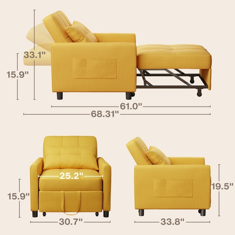 Canapé-lit convertible 3-en-1, canapé-lit escamotable, lit de salon pliable et transformable