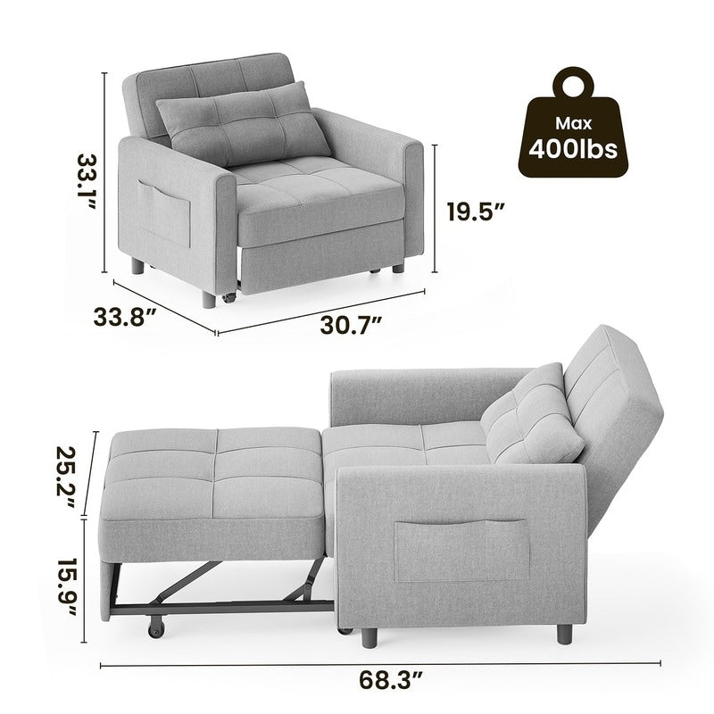 Canapé-lit convertible 3-en-1, canapé-lit escamotable, lit de salon pliable et transformable