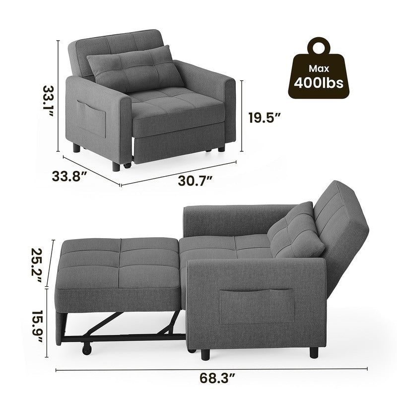 Canapé-lit convertible 3-en-1, canapé-lit escamotable, lit de salon pliable et transformable
