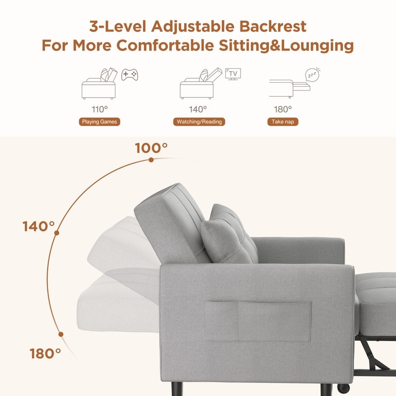 Canapé-lit convertible 3-en-1, canapé-lit escamotable, lit de salon pliable et transformable