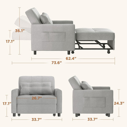 Canapé-lit convertible 3-en-1, canapé-lit escamotable, lit de salon pliable et transformable