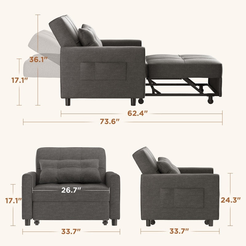 Canapé-lit convertible 3-en-1, canapé-lit escamotable, lit de salon pliable et transformable