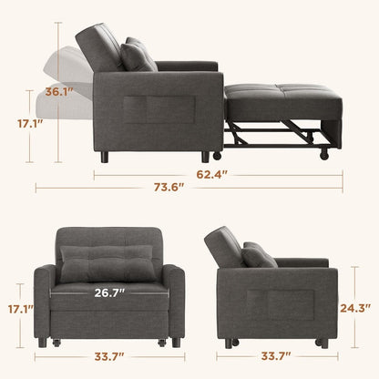 Canapé-lit convertible 3-en-1, canapé-lit escamotable, lit de salon pliable et transformable