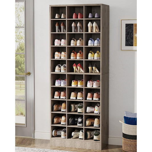 Meuble à chaussures haut pour 30 paires, étagère à chaussures en bois blanc à 10 niveaux pour placard, entrée - 10 niveaux