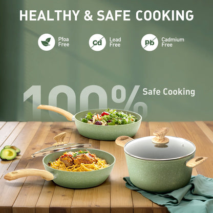 Ensemble de 30 pièces pour cuisine, comprenant des casseroles et poêles en granit, antiadhésives.