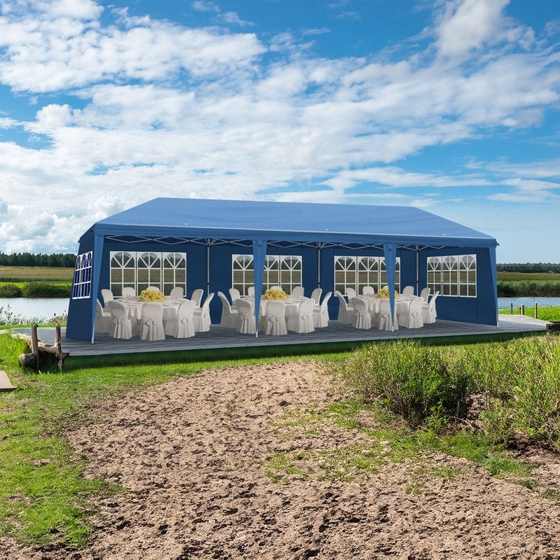 Caravane Pop-up en Oxford 30x10 pi avec 8 sacs de sable et 8 parois latérales avec auvent de type "bateau de pêche" - 30x10x8,8 pi (LxlxH)