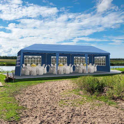 Caravane Pop-up en Oxford 30x10 pi avec 8 sacs de sable et 8 parois latérales avec auvent de type "bateau de pêche" - 30x10x8,8 pi (LxlxH)
