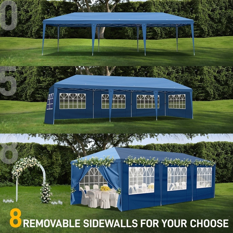 Caravane Pop-up en Oxford 30x10 pi avec 8 sacs de sable et 8 parois latérales avec auvent de type "bateau de pêche" - 30x10x8,8 pi (LxlxH)