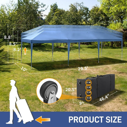 Caravane Pop-up en Oxford 30x10 pi avec 8 sacs de sable et 8 parois latérales avec auvent de type "bateau de pêche" - 30x10x8,8 pi (LxlxH)
