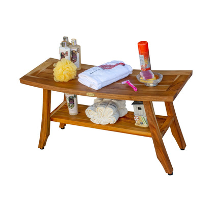 EcoDecors Satori, banc de douche en teck de 86 cm, banc en bois, banc de salle de bain, siège de douche pour adultes, tabouret de douche en teck
