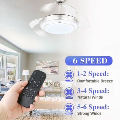 Ventilateur de plafond rétractable moderne Bella Depot 36 avec éclairage LED, lames réversibles à 6 vitesses avec télécommande