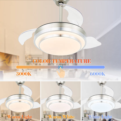 Ventilateur de plafond rétractable moderne Bella Depot 36 avec éclairage LED, lames réversibles à 6 vitesses avec télécommande