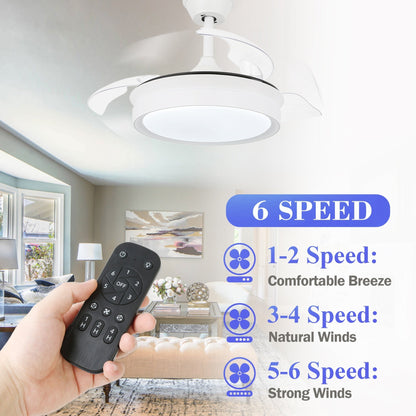 Ventilateur de plafond rétractable moderne Bella Depot 36 avec éclairage LED, lames réversibles à 6 vitesses avec télécommande