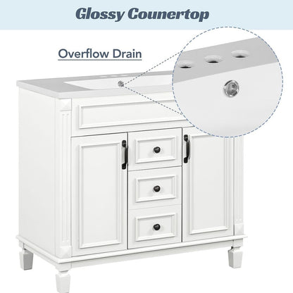 Meuble-lavabo moderne de 91 cm (36 pouces) pour salle de bain avec lavabo intégré et armoire à miroir, 2 portes et 2 tiroirs