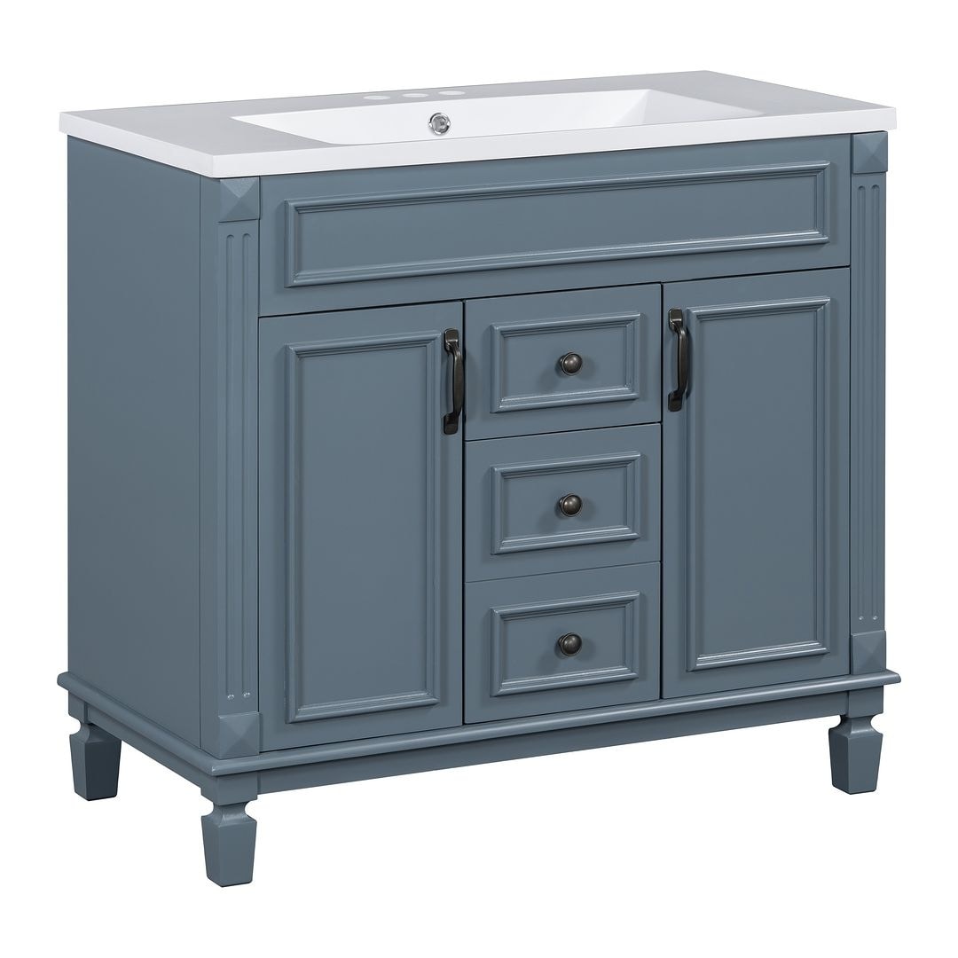 Meuble-lavabo moderne de 91 cm (36 pouces) pour salle de bain avec lavabo intégré et armoire à miroir, 2 portes et 2 tiroirs