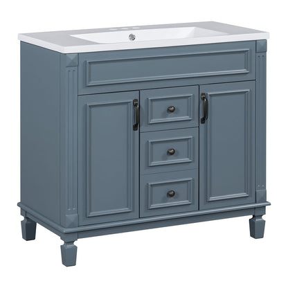 Meuble-lavabo moderne de 91 cm (36 pouces) pour salle de bain avec lavabo intégré et armoire à miroir, 2 portes et 2 tiroirs