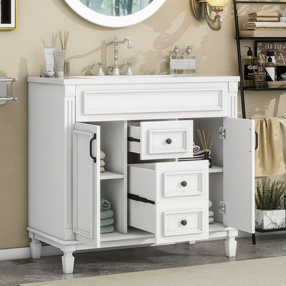 Meuble-lavabo moderne de 91 cm (36 pouces) pour salle de bain avec lavabo intégré et armoire à miroir, 2 portes et 2 tiroirs