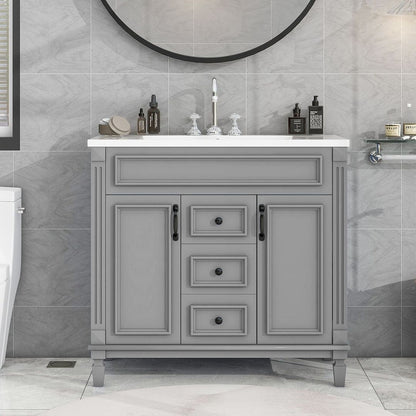 Meuble-lavabo moderne de 91 cm (36 pouces) pour salle de bain avec lavabo intégré et armoire à miroir, 2 portes et 2 tiroirs