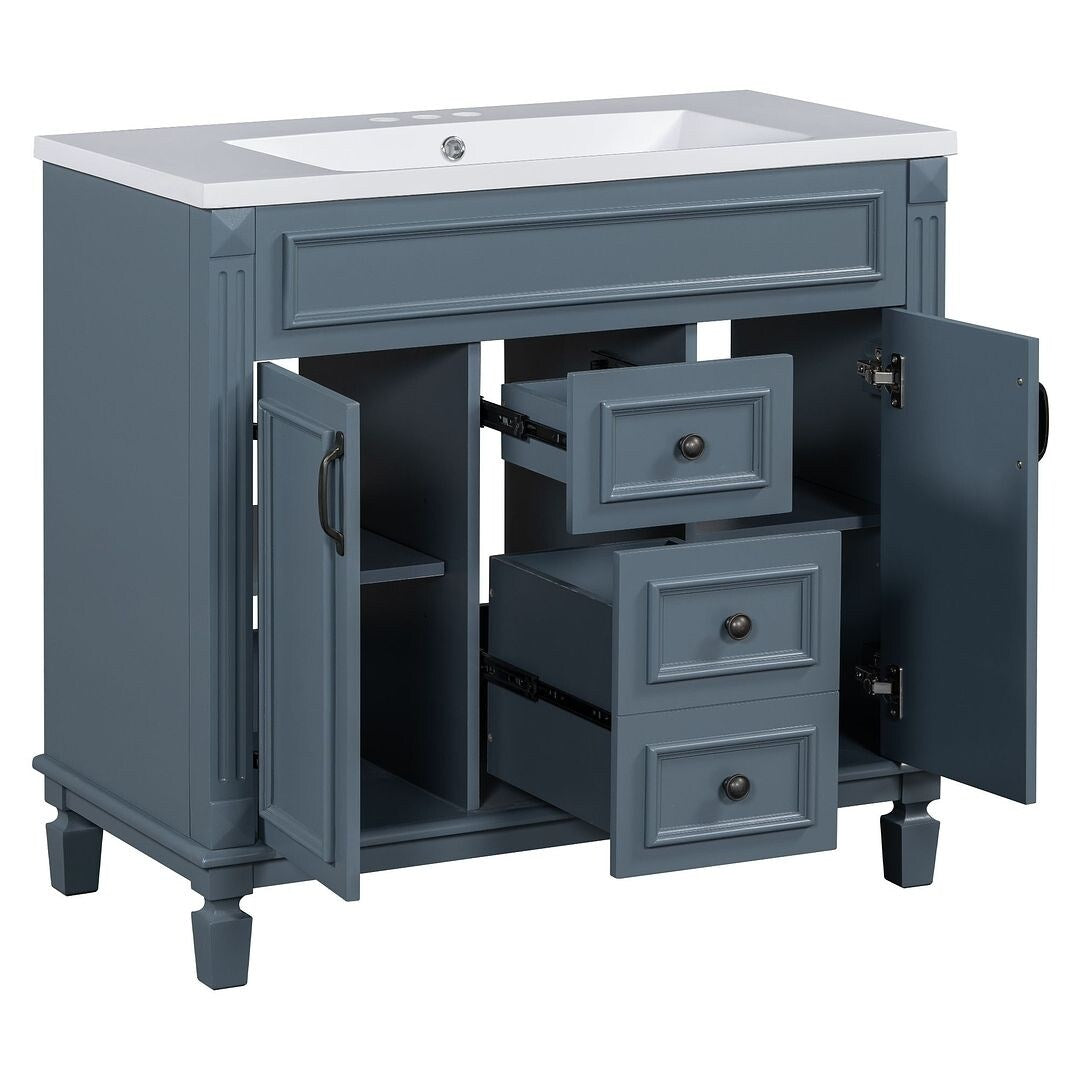 Meuble-lavabo moderne de 91 cm (36 pouces) pour salle de bain avec lavabo intégré et armoire à miroir, 2 portes et 2 tiroirs