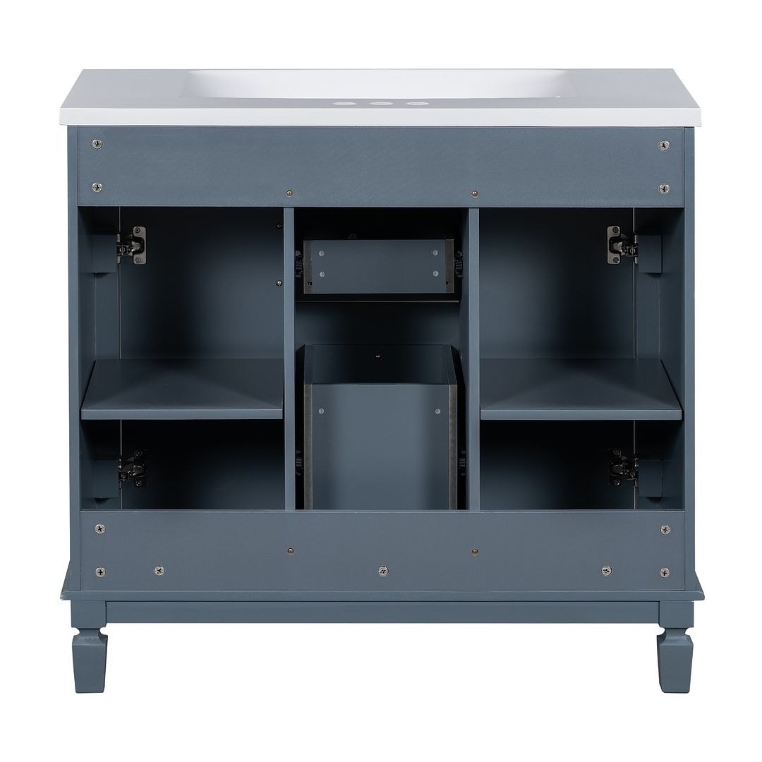Meuble-lavabo moderne de 91 cm (36 pouces) pour salle de bain avec lavabo intégré et armoire à miroir, 2 portes et 2 tiroirs