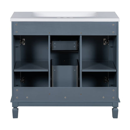 Meuble-lavabo moderne de 91 cm (36 pouces) pour salle de bain avec lavabo intégré et armoire à miroir, 2 portes et 2 tiroirs