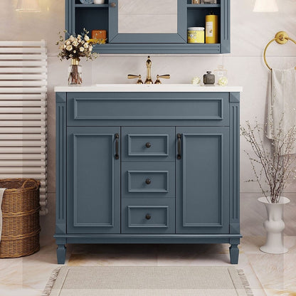 Meuble-lavabo moderne de 91 cm (36 pouces) pour salle de bain avec lavabo intégré et armoire à miroir, 2 portes et 2 tiroirs