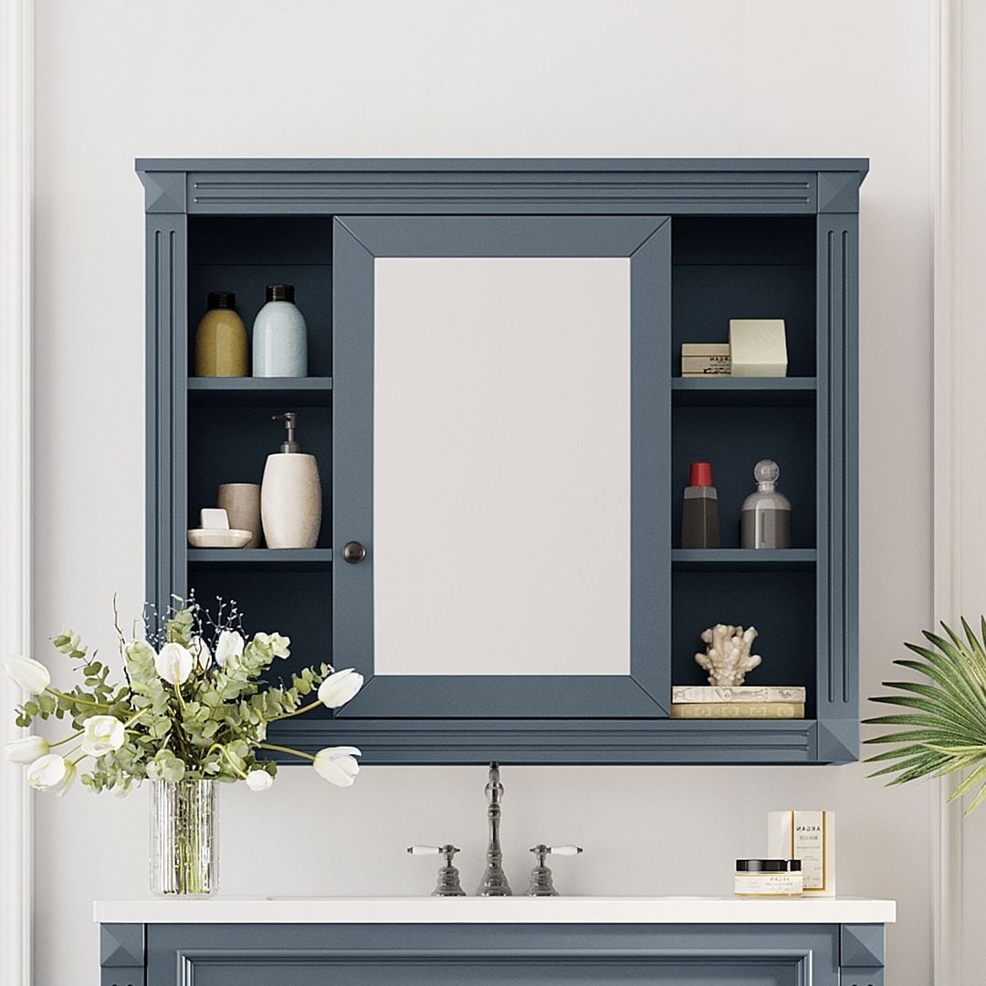 Meuble-lavabo moderne de 91 cm (36 pouces) pour salle de bain avec lavabo intégré et armoire à miroir, 2 portes et 2 tiroirs