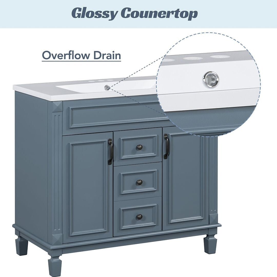 Meuble-lavabo moderne de 91 cm (36 pouces) pour salle de bain avec lavabo intégré et armoire à miroir, 2 portes et 2 tiroirs
