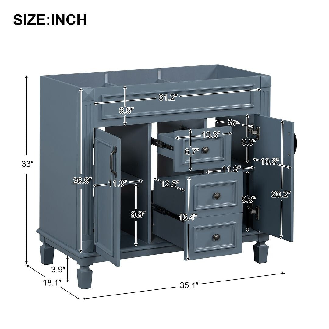 Meuble-lavabo moderne de 91 cm (36 pouces) pour salle de bain avec lavabo intégré et armoire à miroir, 2 portes et 2 tiroirs