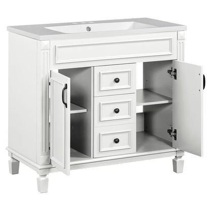 Meuble-lavabo moderne de 91 cm (36 pouces) pour salle de bain avec lavabo intégré et armoire à miroir, 2 portes et 2 tiroirs