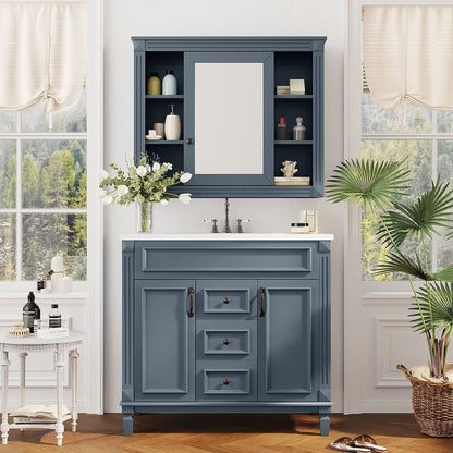 Meuble-lavabo moderne de 91 cm (36 pouces) pour salle de bain avec lavabo intégré et armoire à miroir, 2 portes et 2 tiroirs