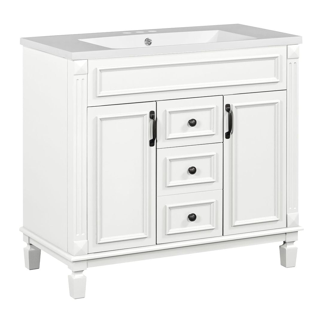 Meuble-lavabo moderne de 91 cm (36 pouces) pour salle de bain avec lavabo intégré et armoire à miroir, 2 portes et 2 tiroirs