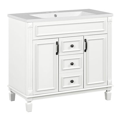 Meuble-lavabo moderne de 91 cm (36 pouces) pour salle de bain avec lavabo intégré et armoire à miroir, 2 portes et 2 tiroirs