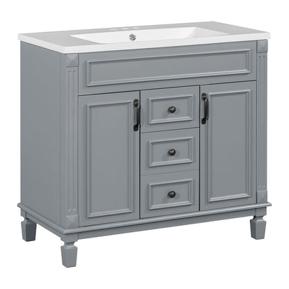 Meuble-lavabo moderne de 91 cm (36 pouces) pour salle de bain avec lavabo intégré et armoire à miroir, 2 portes et 2 tiroirs