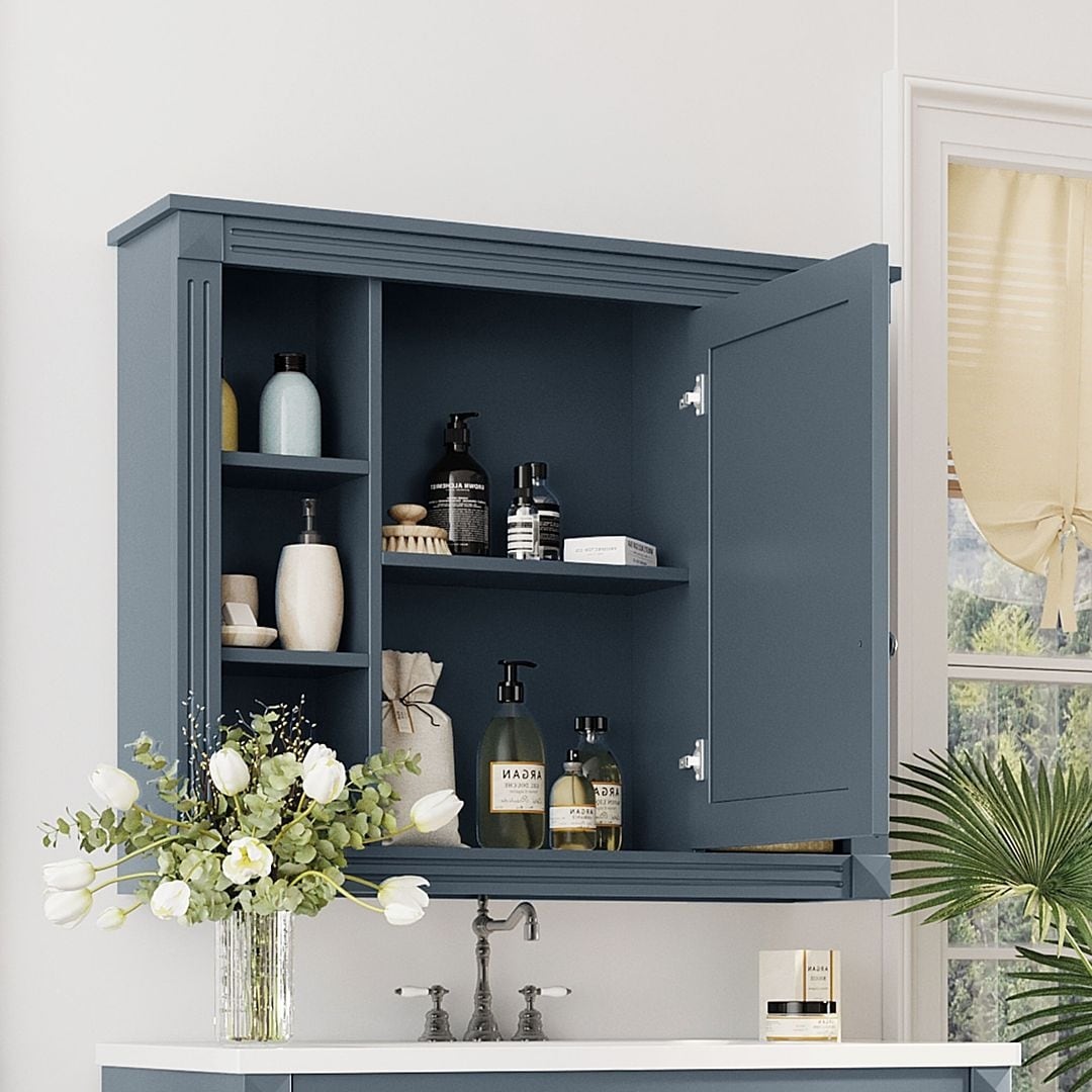 Meuble-lavabo moderne de 91 cm (36 pouces) pour salle de bain avec lavabo intégré et armoire à miroir, 2 portes et 2 tiroirs