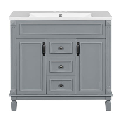 Meuble-lavabo moderne de 91 cm (36 pouces) pour salle de bain avec lavabo intégré et armoire à miroir, 2 portes et 2 tiroirs