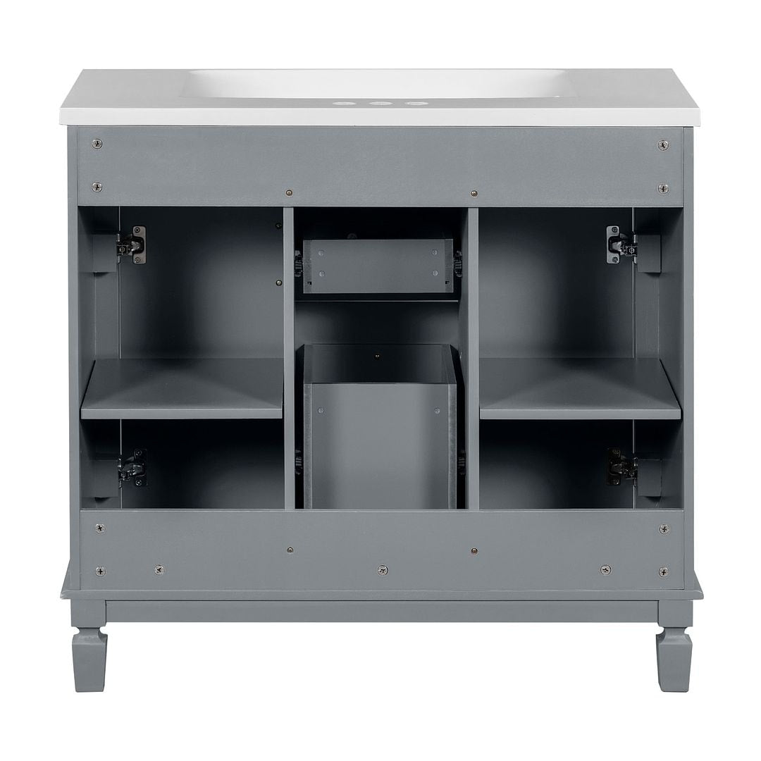 Meuble-lavabo moderne de 91 cm (36 pouces) pour salle de bain avec lavabo intégré et armoire à miroir, 2 portes et 2 tiroirs