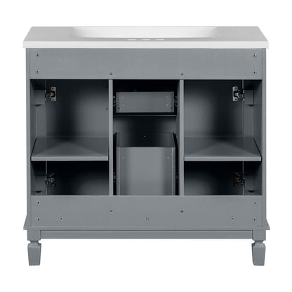 Meuble-lavabo moderne de 91 cm (36 pouces) pour salle de bain avec lavabo intégré et armoire à miroir, 2 portes et 2 tiroirs