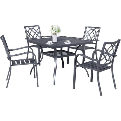 Table rectangulaire de salle à manger en métal à lattes pour extérieur, avec trou pour parasol, 60 x 37 pouces, pour 6 personnes