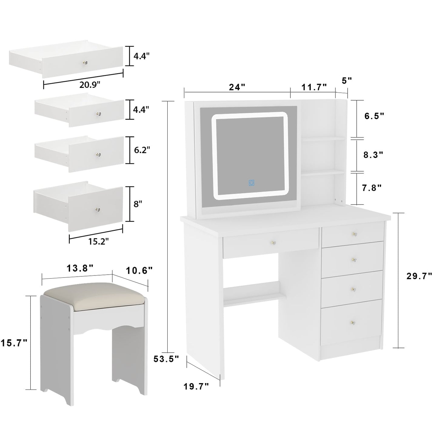 Ensemble coiffeuse et miroir avec tabouret, 99,5 cm de largeur
