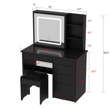 Ensemble de coiffeuse de maquillage de 99,5 cm de large avec tabouret et miroir