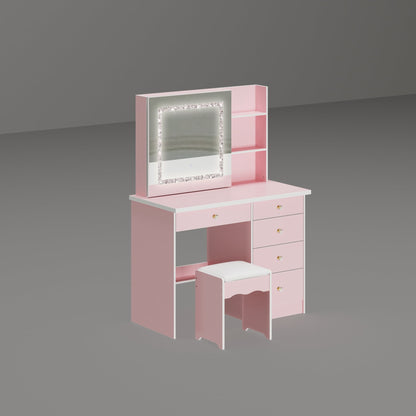 Ensemble de coiffeuse de maquillage de 99,5 cm de large avec tabouret et miroir
