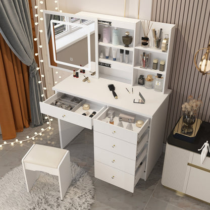 Ensemble de coiffeuse de maquillage de 99,5 cm de large avec tabouret et miroir