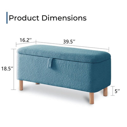 Tabouret de rangement en bouclé blanc cassé 39,5 pouces, pouf de rangement en sherpa, repose-pieds, pour salon, chambre à coucher, avec pieds en bois.